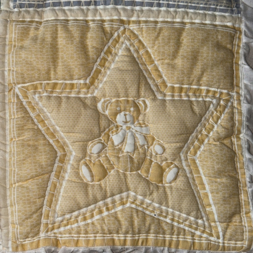 Handmade Teddy Bear Baby Quilt Pastel Crib Blanket Nursery 56x37 Vtg Cottagecore - Picture 10 of 16
